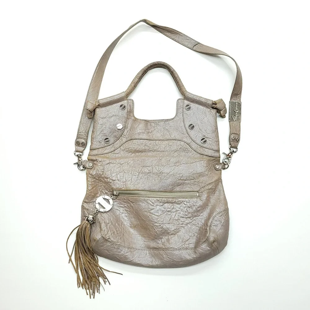 Foley & Corinna‎ Purse Mid City Tote Brown Taupe Pebbled Crossbody Hobo Zip